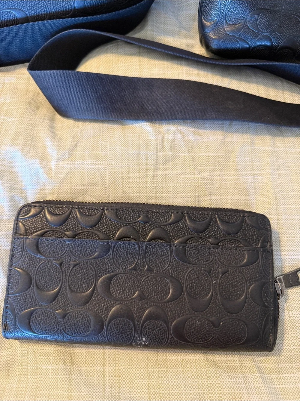 Coach Black Signature Embossed Leather Messenger and Crossbody Set